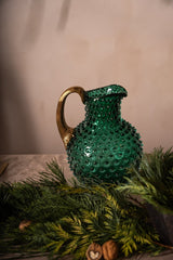 Underlay Dark Green Hobnail Jug with Shiny Gold Handle - KLIMCHI