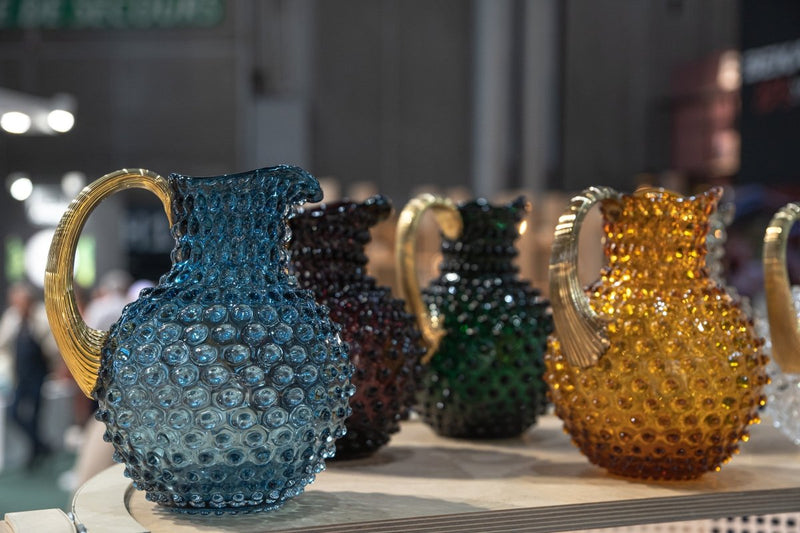 Underlay Blue Smoke Hobnail Jug with Shiny Gold Handle - KLIMCHI