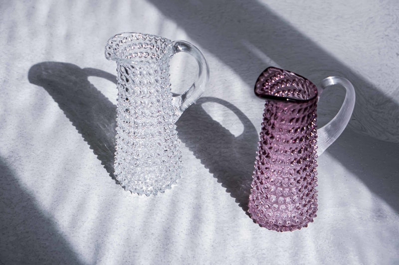 Underlay Violet Hobnail Jug Tall on a white floor with shadows 